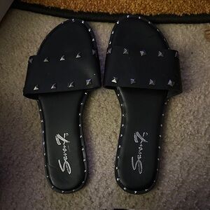 Black Studded Women's Slides